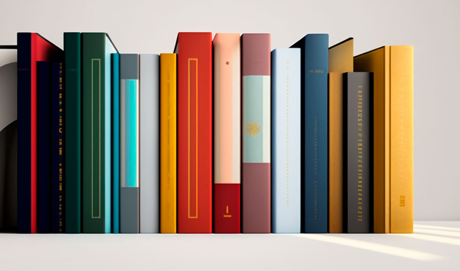 libros en una estantería con colores cálidos